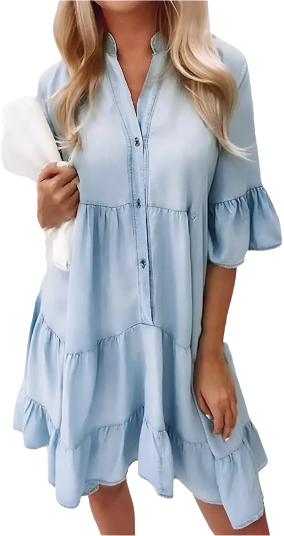 Medusa - Robe en denim sans effort avec silhouette à plusieurs couches et manches évasées