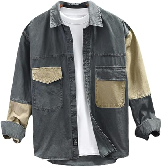 Jonas - Chemise d'aide pour homme robuste à blocage de couleur avec plusieurs poches