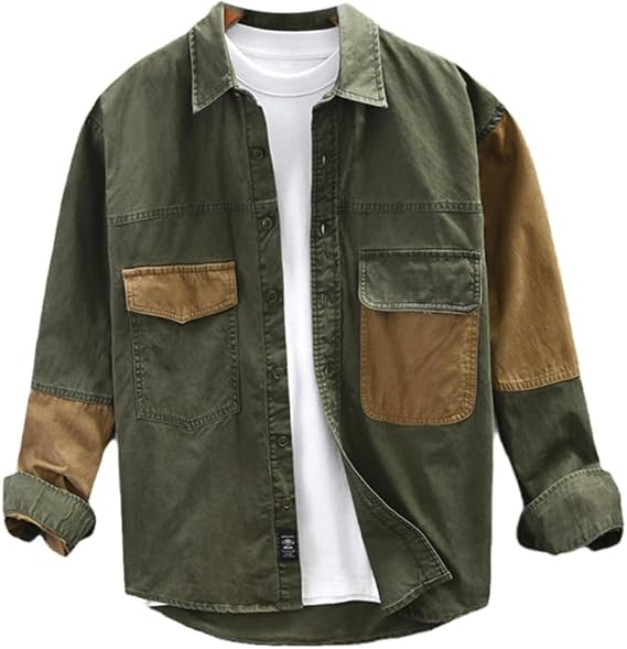 Jonas - Chemise d'aide pour homme robuste à blocage de couleur avec plusieurs poches