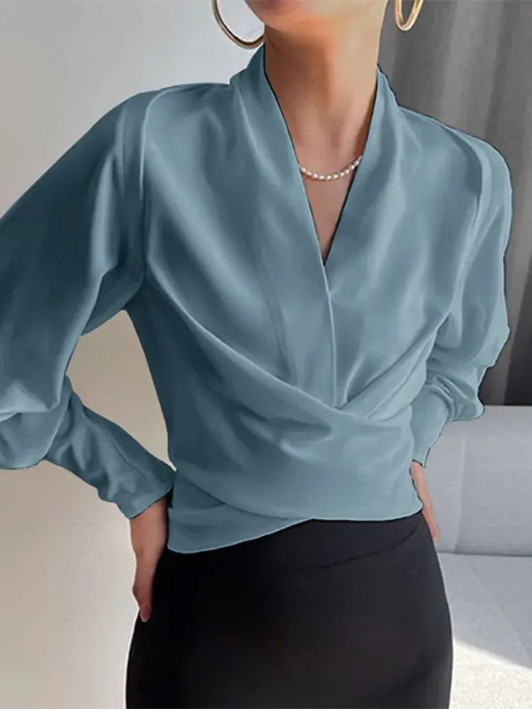 Talia - Chic blouse à manches longues avec décolleté croisé pour dames