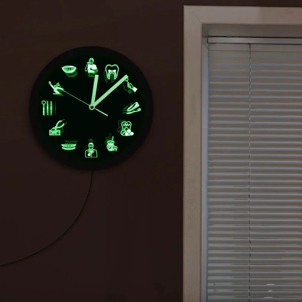 LumiDent horloge mural à LED – Design d'équipement dentaire avec lumière LED multicolore
