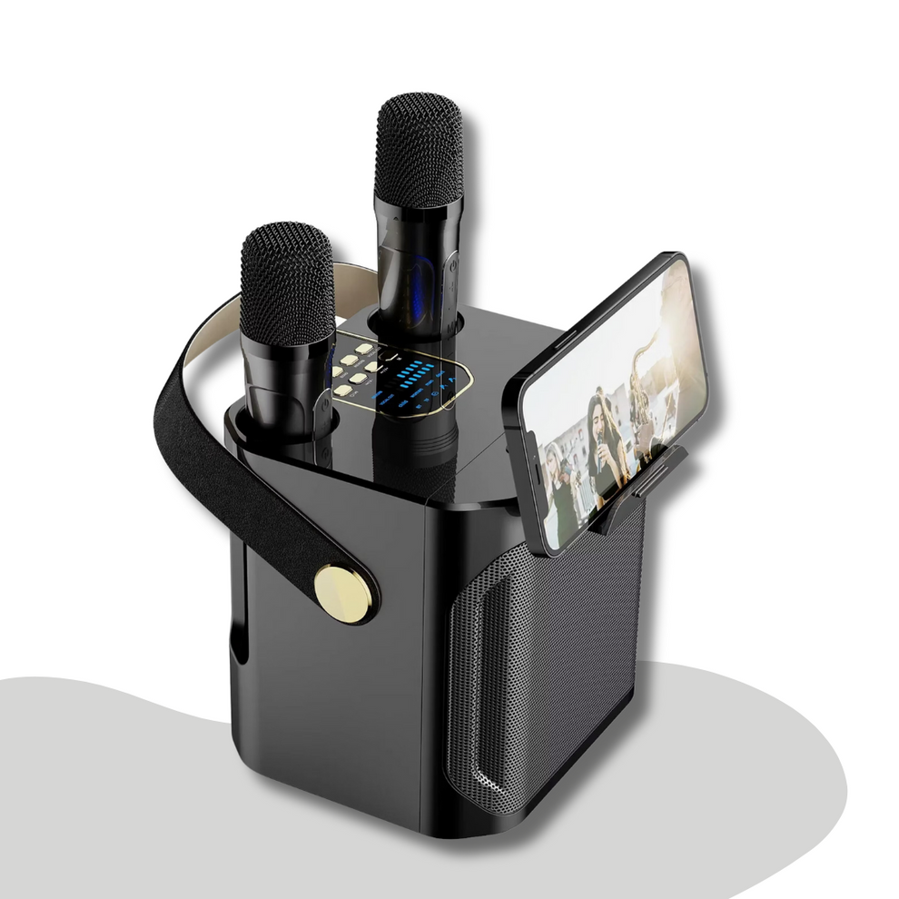 SingGo - Enceinte de karaoké portable avec microphones doubles et support pour téléphone