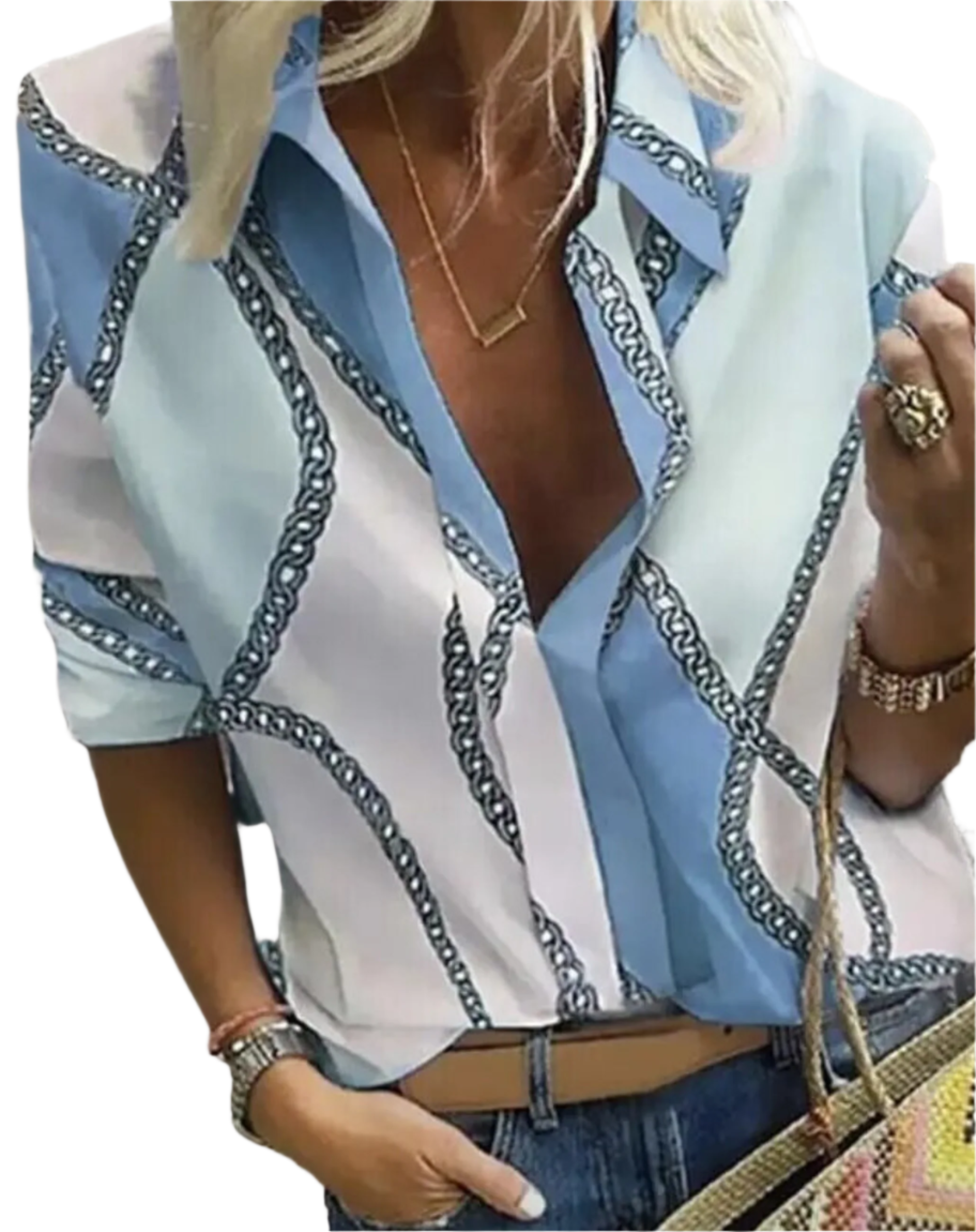 Nadine - Chemisier décontracté imprimé à manches longues et col revers