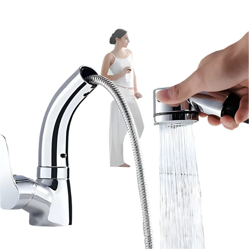 FlexiStream - Robinet de cuisine extensible avec rotation à 360° et installation facile