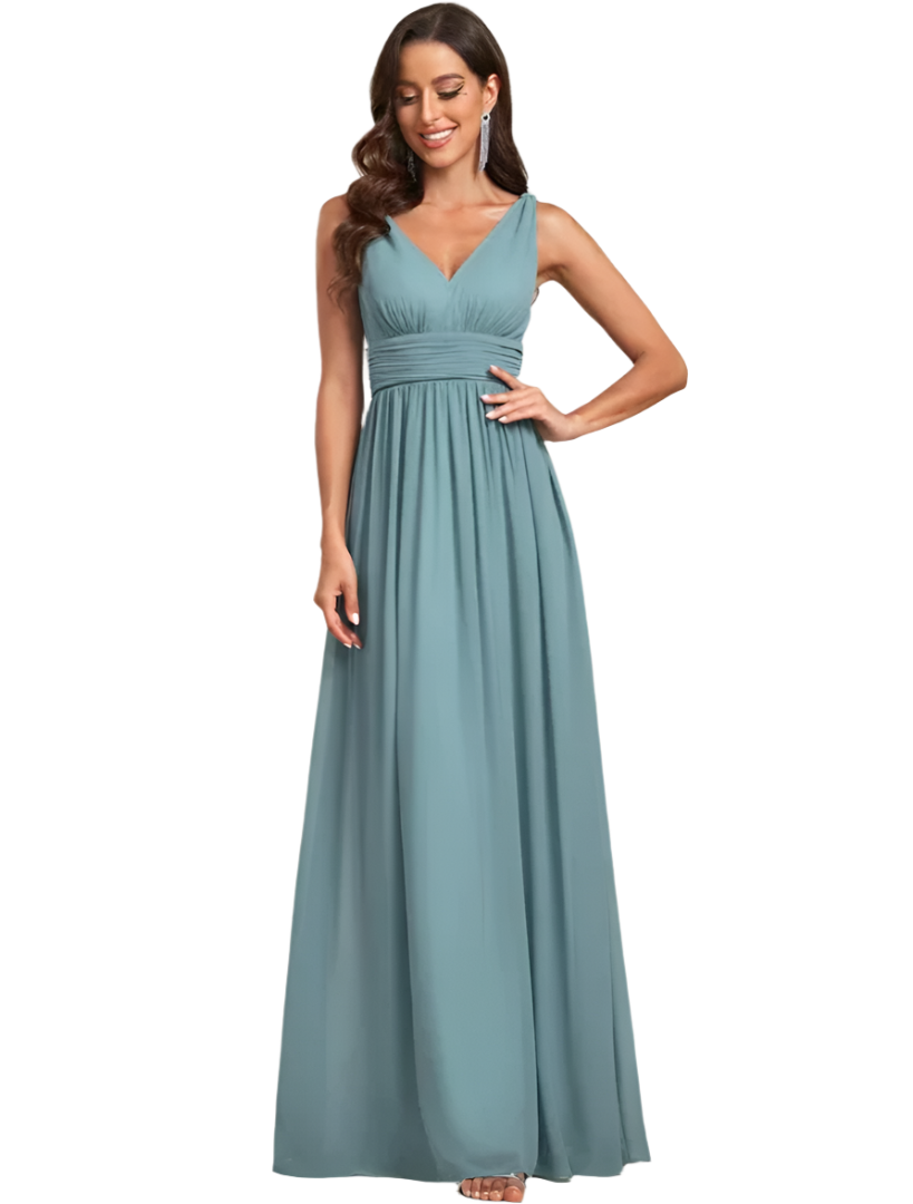 Gisele - Élégante robe maxi longue en A à décolleté en V