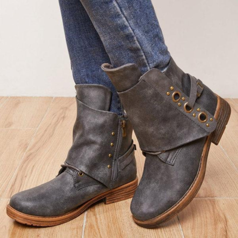 Erika - Bottes classiques antidérapantes en cuir PU avec fermeture éclair pour femme