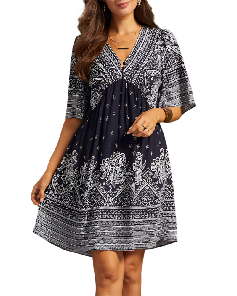 Nancie - Robe boho intelligente avec décolleté en V et imprimé