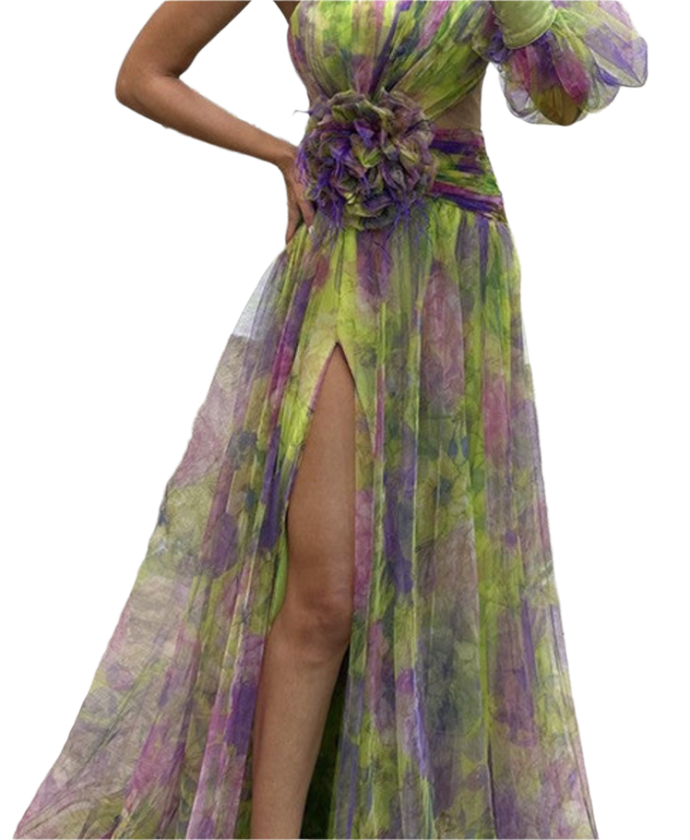 Zody - Robe maxi à fleurs une épaule avec fente et taille
