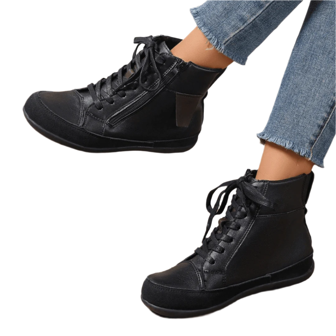 Bottes pour femmes Brielle avec lacets - Bottes élégantes jusqu'à mi-mollet avec fermeture éclaire sur le côté