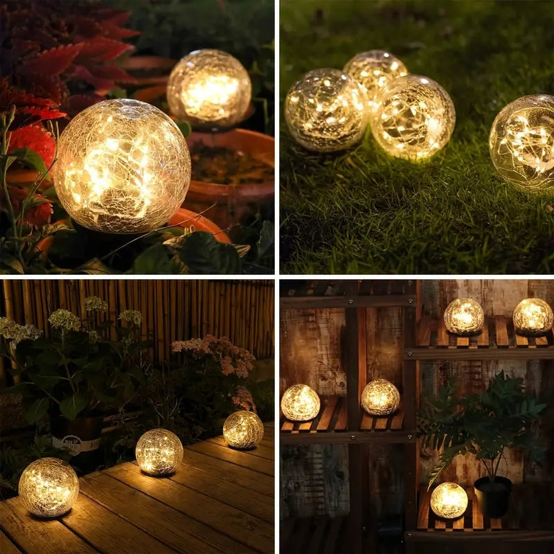 LumaGlow - Lampes de jardin solaires avec boules en verre crépitantes