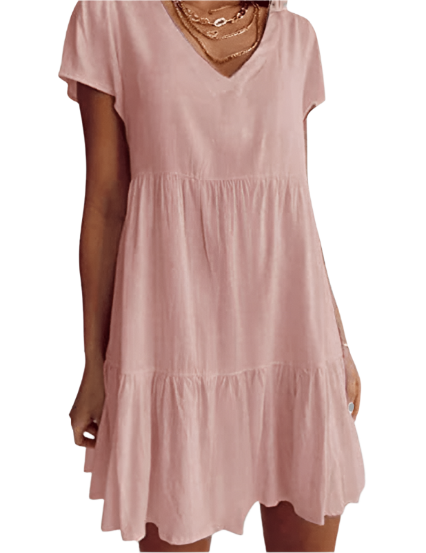 Minnie - Robe courte à manches courtes avec décolleté en V décontractée