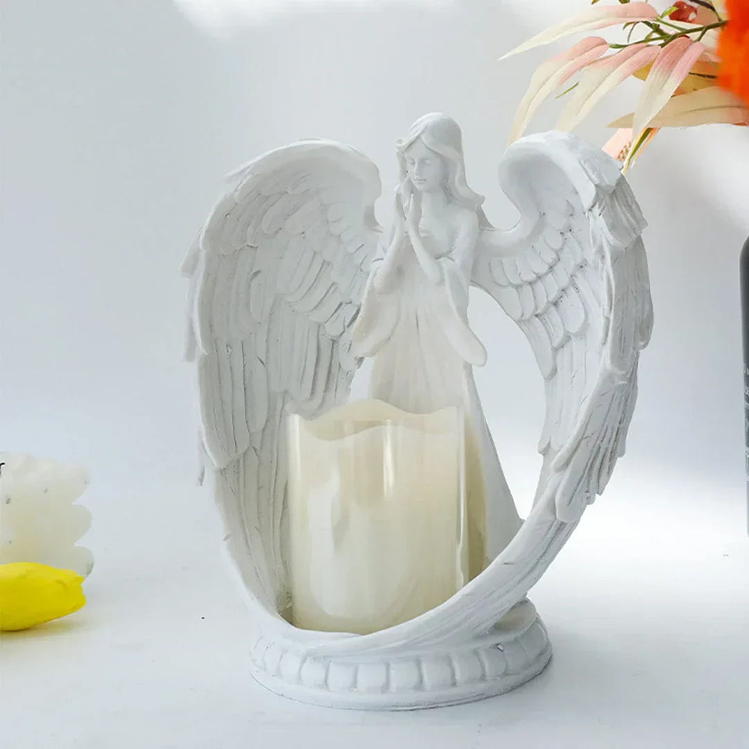 AngelAura Figurine d'Ange Élégante avec Bougeoir - Décoration Ambiance