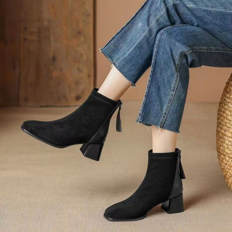 Sofia – Botte à Talons Blocs Élégantes avec Fermeture Éclair à l'Arrière