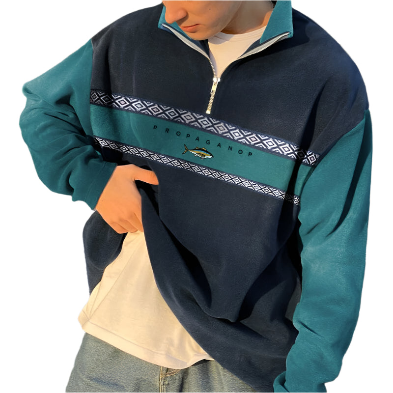 Anthony - Pull en polaire pour hommes avec demi-fermeture éclair et motif sud-ouest