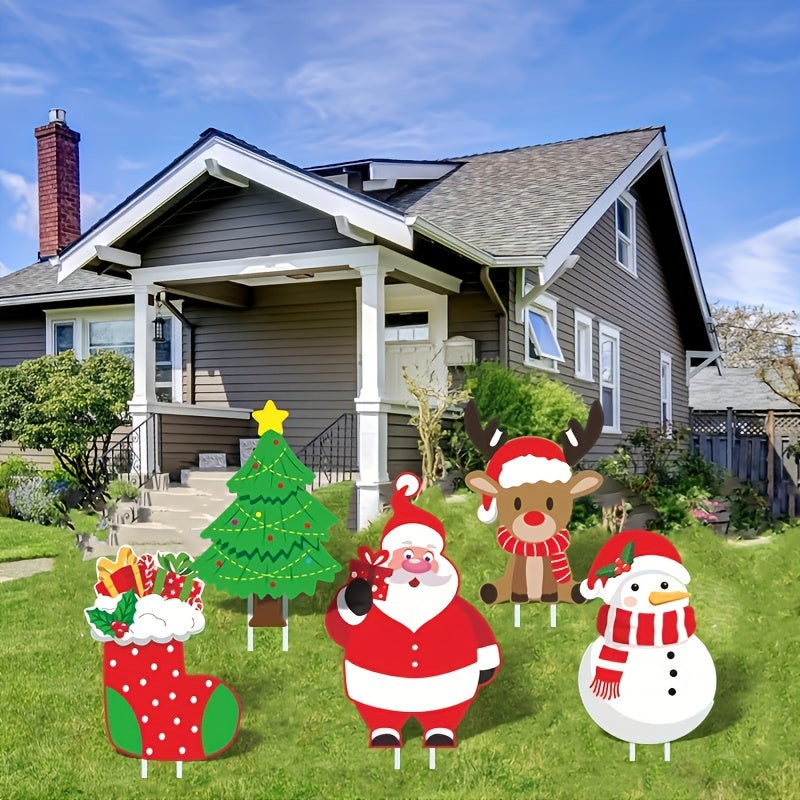 Ensemble de décoration de jardin de Noël 5 pièces - Grands panneaux extérieurs