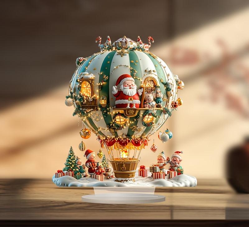 Panneau décoratif en acrylique de style boho représentant le Père Noël et des lutins dans un ballon de Noël