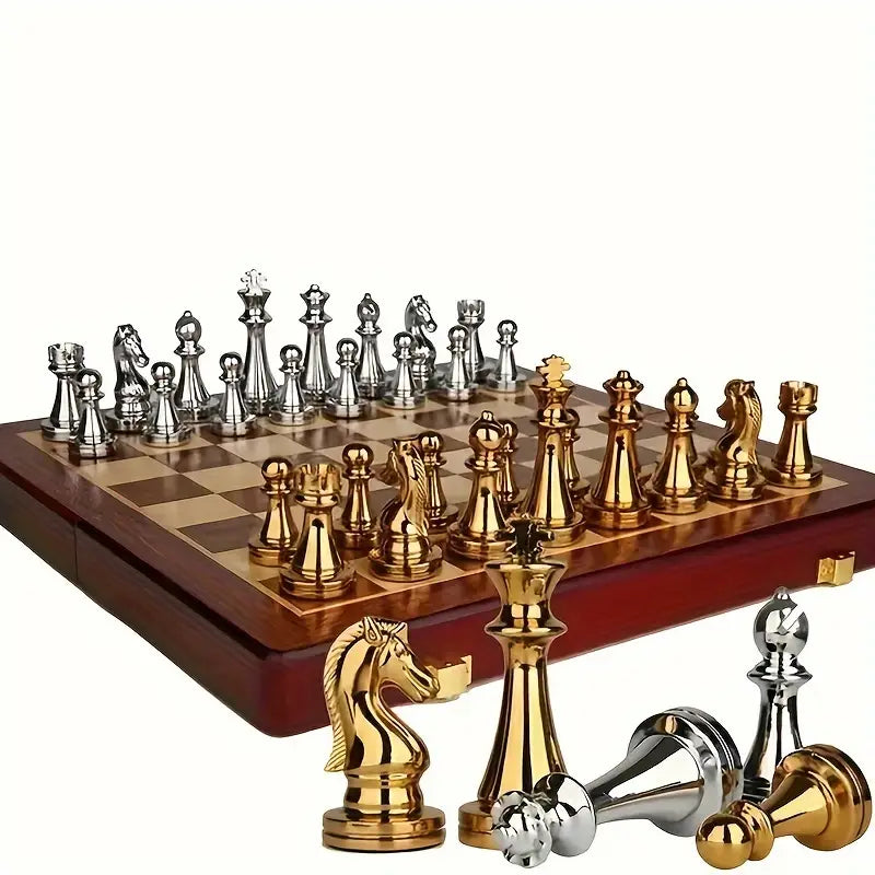 Jeu d'échecs Regal – Ensemble d'échecs pliable exclusif en bois avec pièces en métal