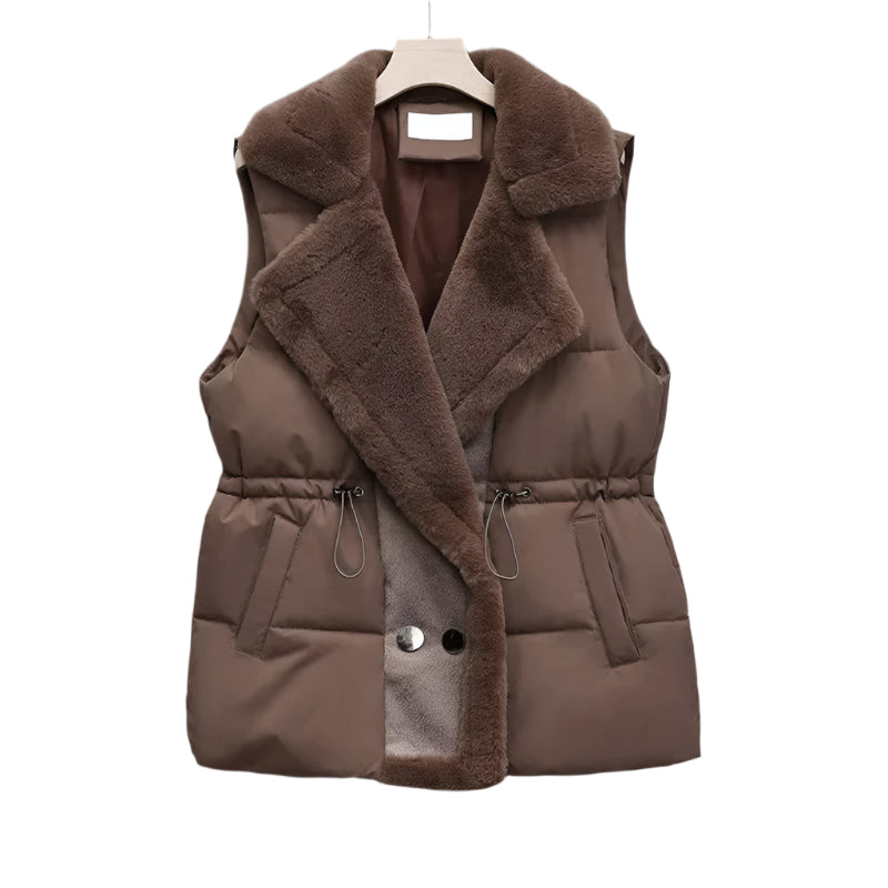 Stephanie - Gilet matelassé de luxe avec col en fausse fourrure