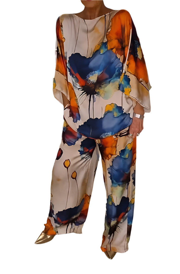 Geldy - Ensemble en fleurs avec top oversize et pantalon à jambes larges