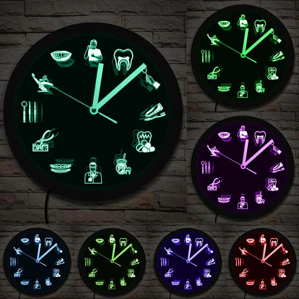 LumiDent horloge mural à LED – Design d'équipement dentaire avec lumière LED multicolore