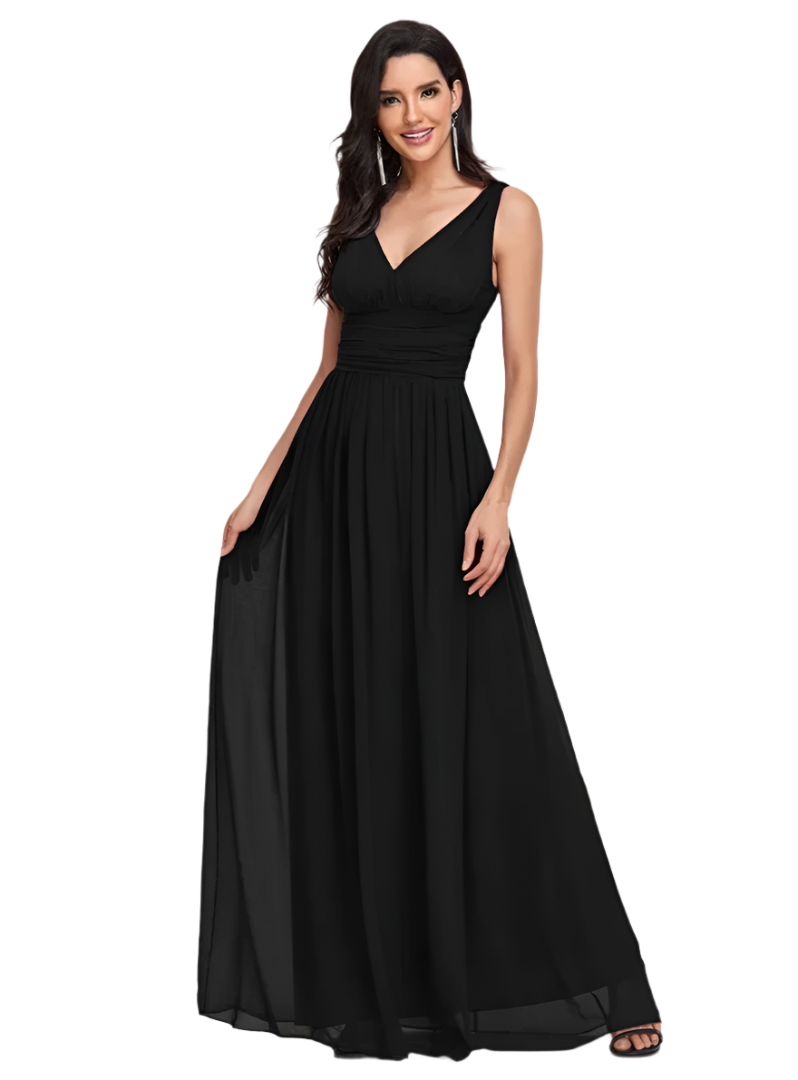 Gisele - Élégante robe maxi longue en A à décolleté en V