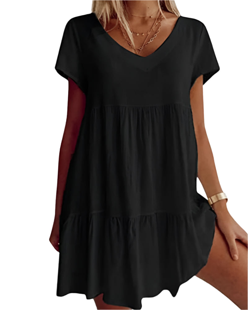 Hanna - Mini-robe à volants et manches courtes