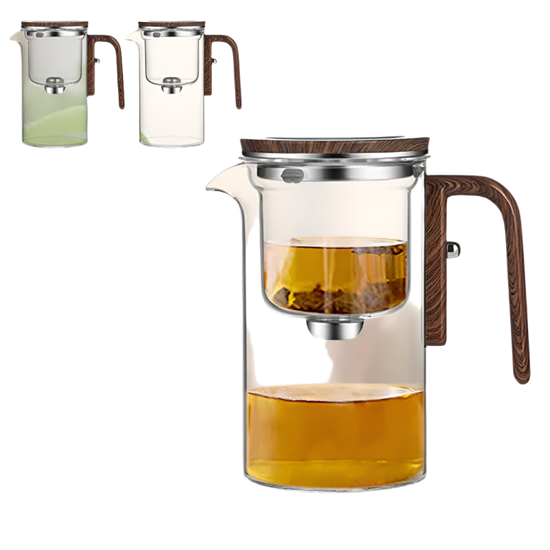 Verseuse en verre résistante à la chaleur ClearPour avec poignée en bois – Élégante infusion