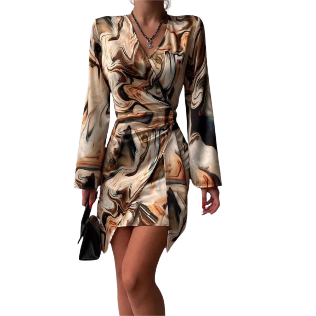 Robe Vriklekjole en Viscose Alberte avec Imprimé Marbré – Coupe Moderne et Flatteuse