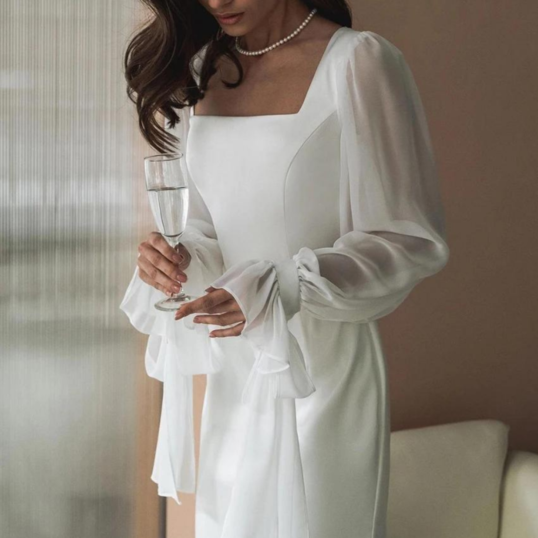 Demi - Robe midi avec décolleté carré et manches transparentes