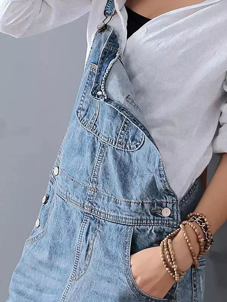 Sofia Denim | Robe salopette avec fente dans le dos et aspect denim usé