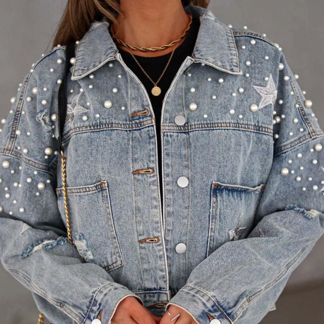 Editha - Veste en denim à perles en forme de bouton