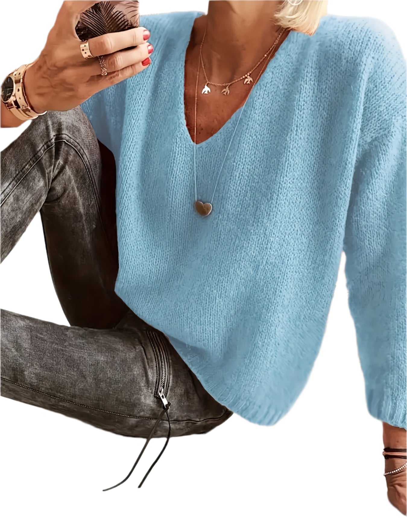 Lorie - Pull à col V intelligent pour la vie quotidienne