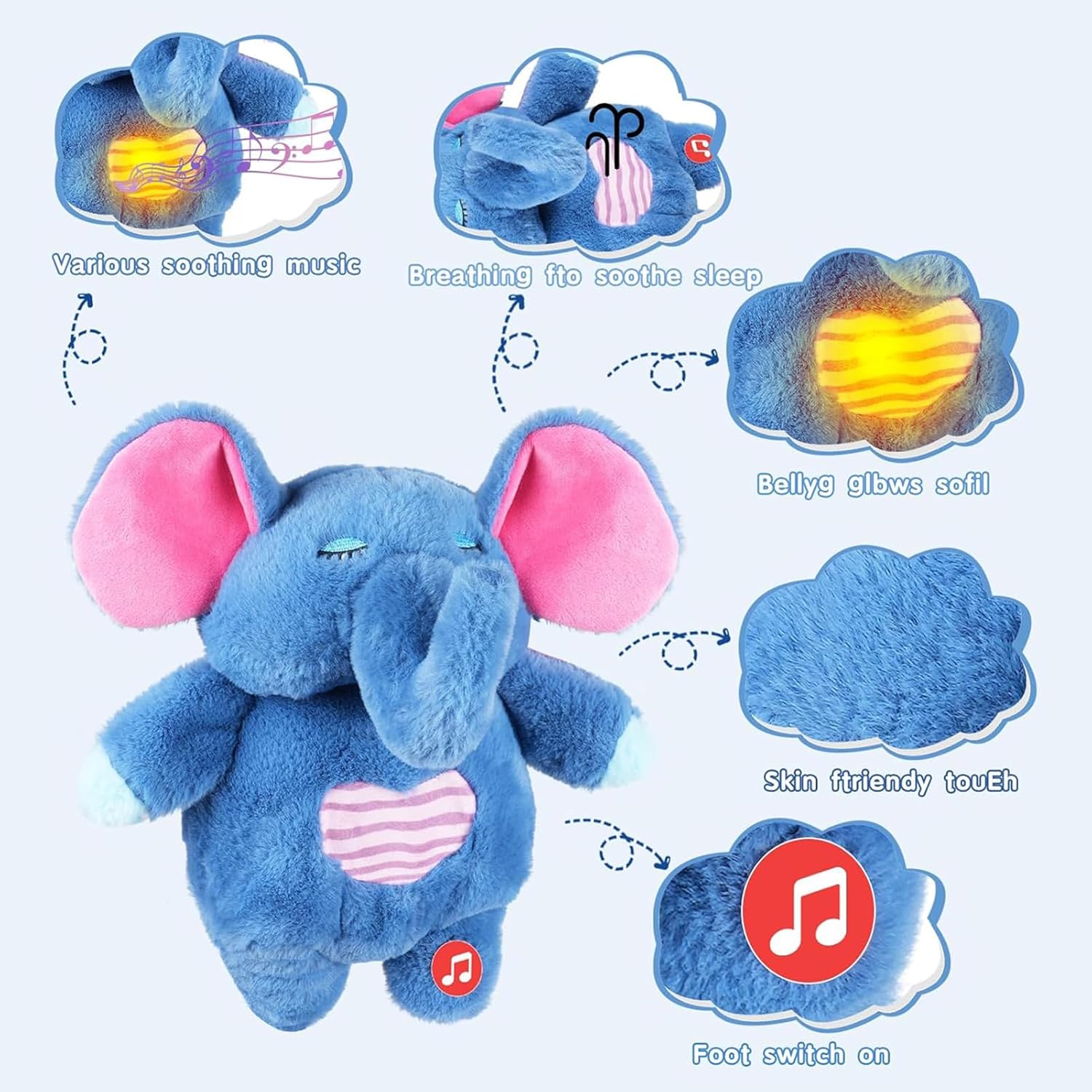 Sovetryg Plys Éléphant – Doudou Apaisant avec Respiration, Lumière et Son