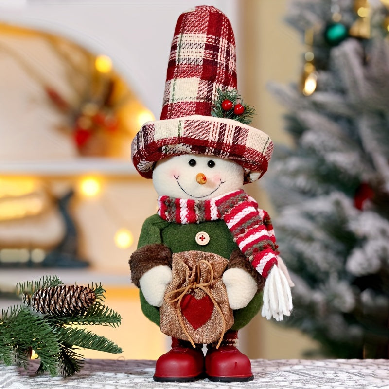 Figurine Vintage de Père Noël et Bonhomme de Neige à Carreaux