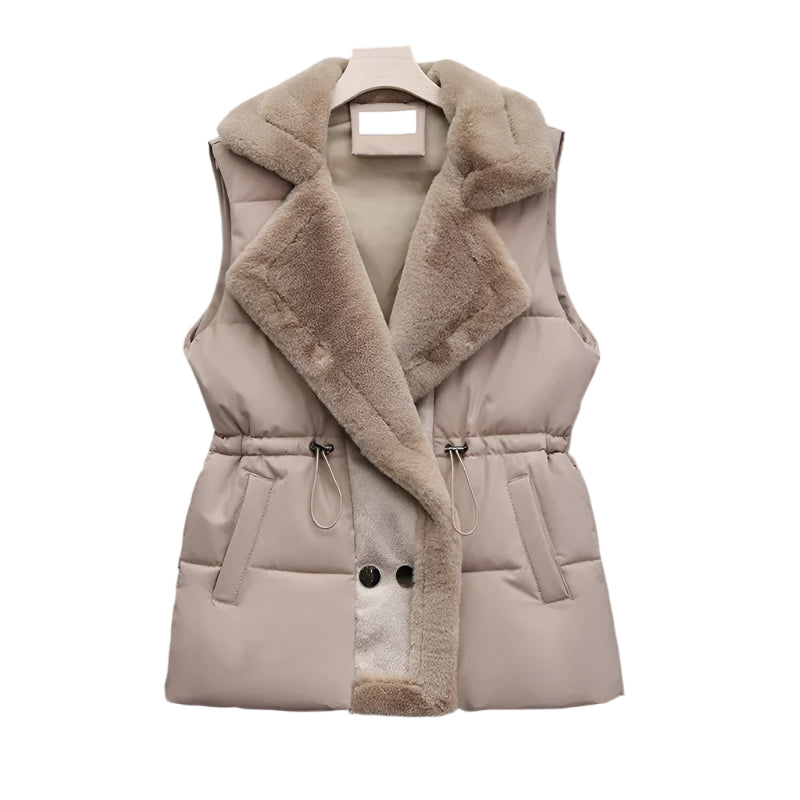 Stephanie - Gilet matelassé de luxe avec col en fausse fourrure