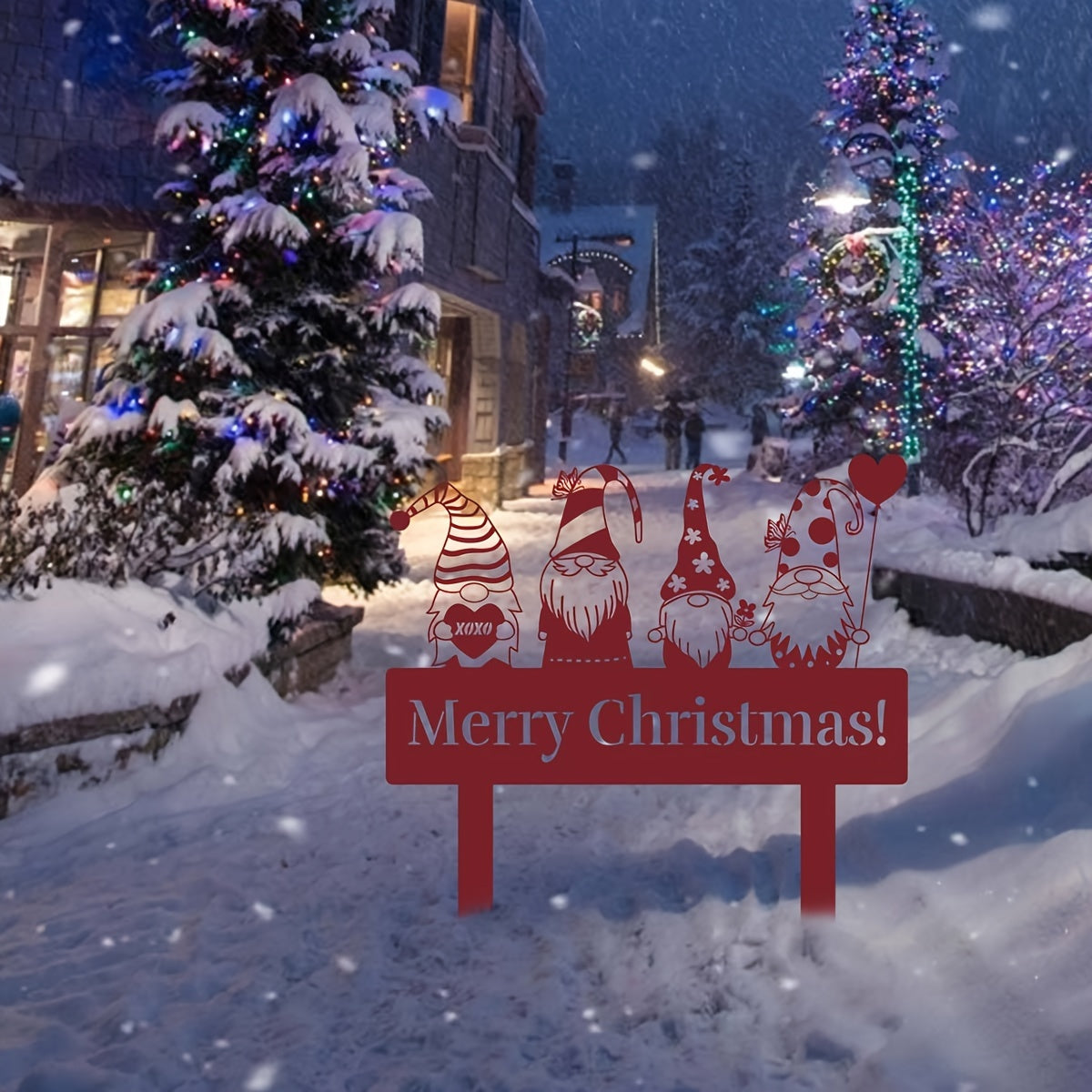 Gnome de Noël coloré en métal pour jardin