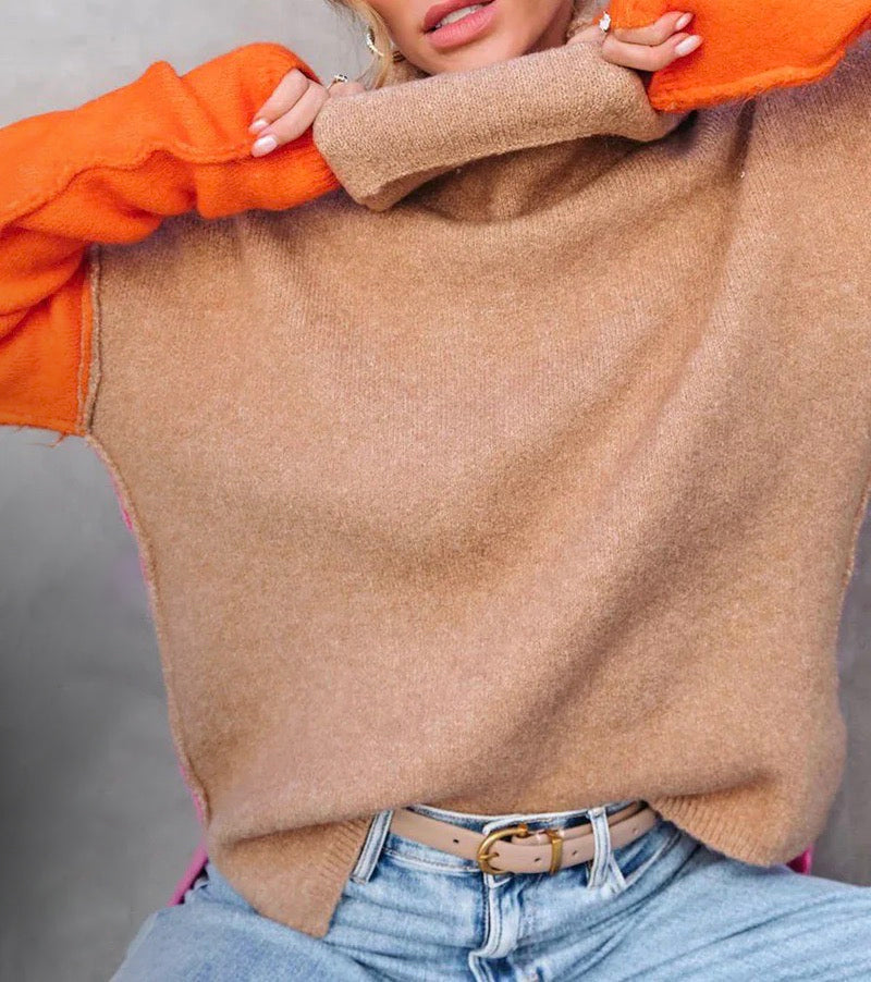 Tendance d'Automne® - Pull en tricot avec bloc de couleur