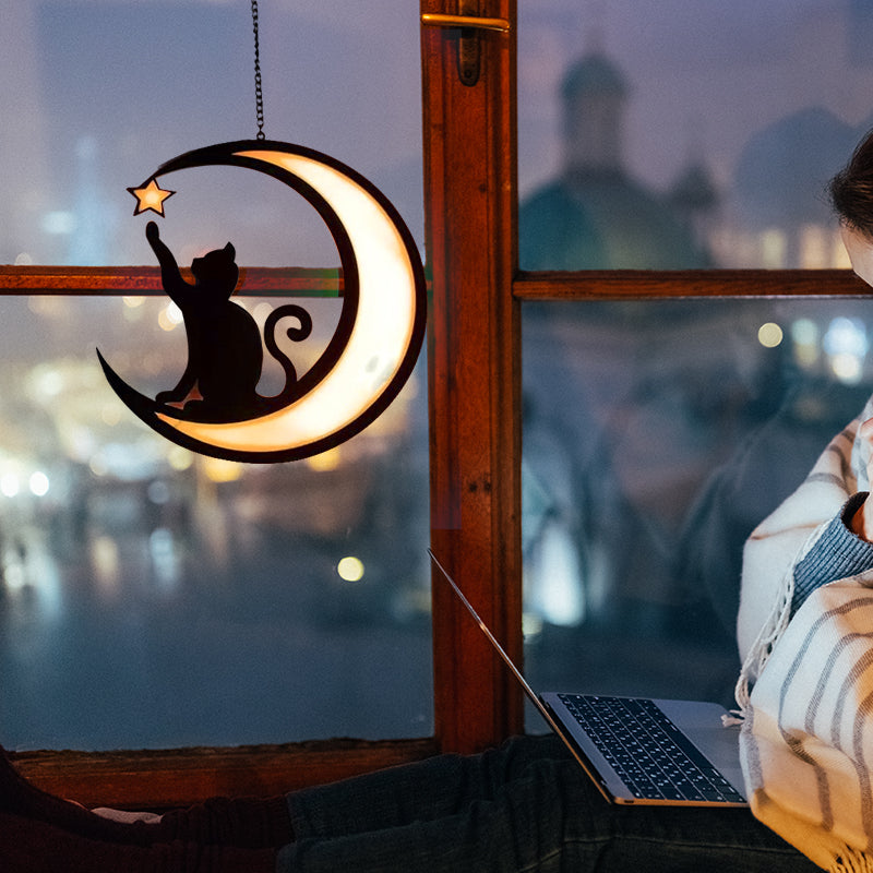 Lampe MysticPaws Chat et Demi-Lune – Lumière Ambiance Magique pour une Décoration Conviviale