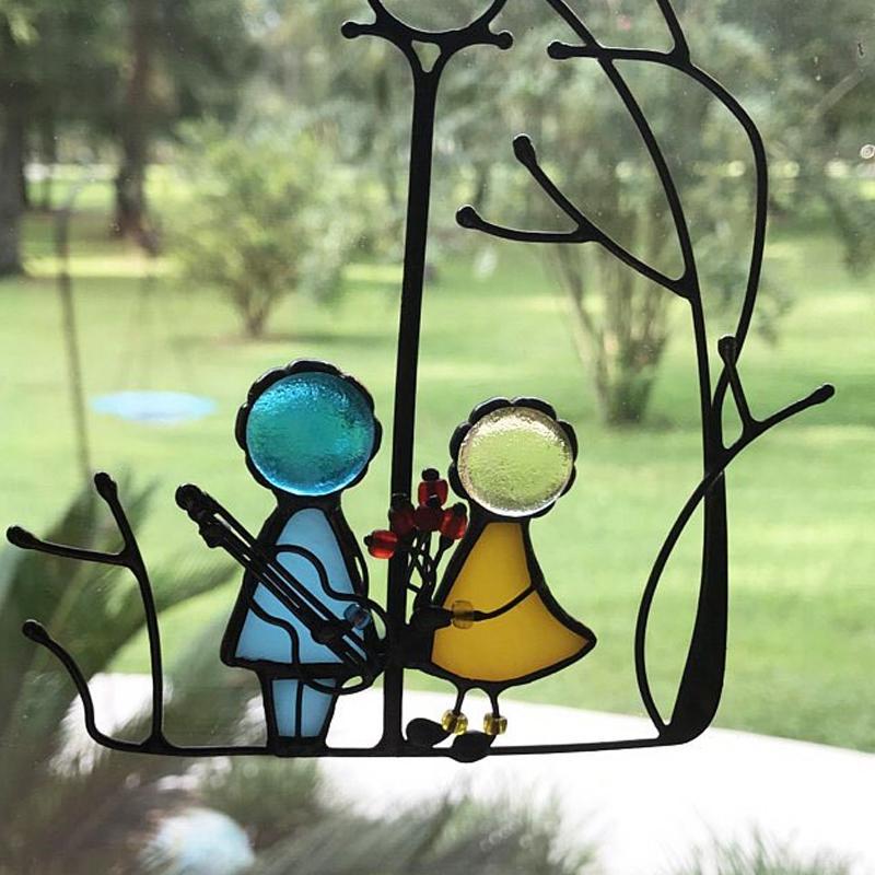 RomanticCharm - Ornements en verre colorés pour couples fins