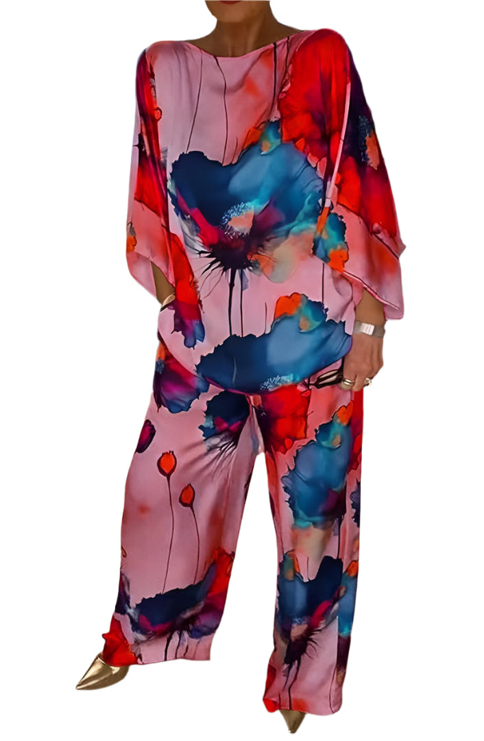 Geldy - Ensemble en fleurs avec top oversize et pantalon à jambes larges