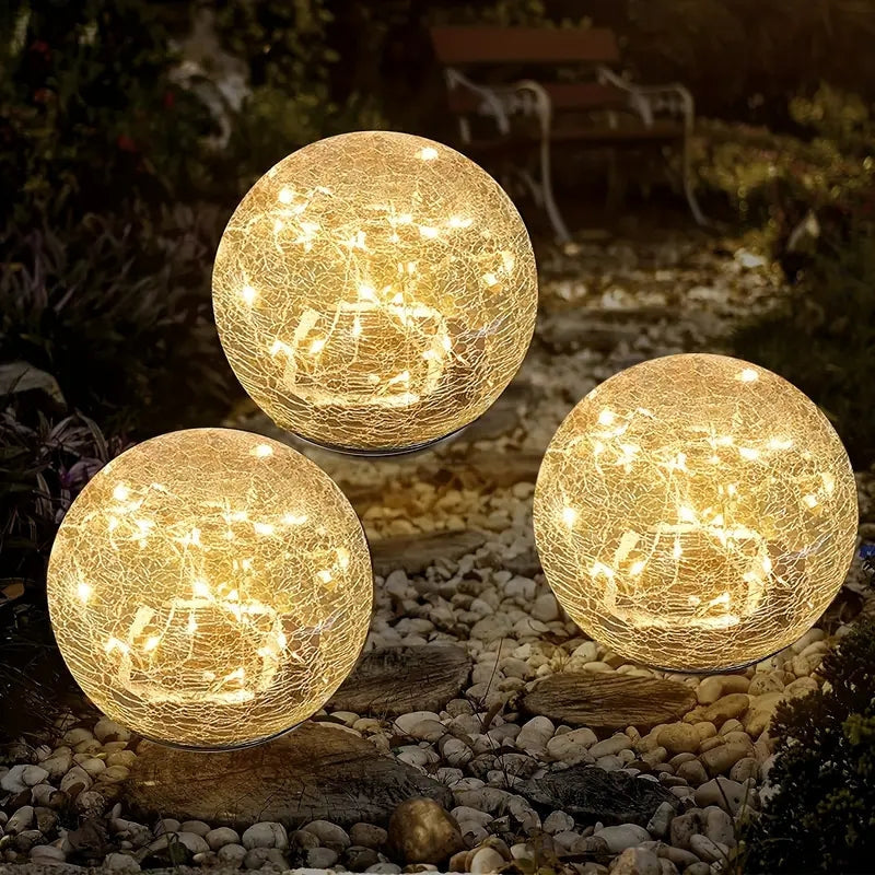LumaGlow - Lampes de jardin solaires avec boules en verre crépitantes