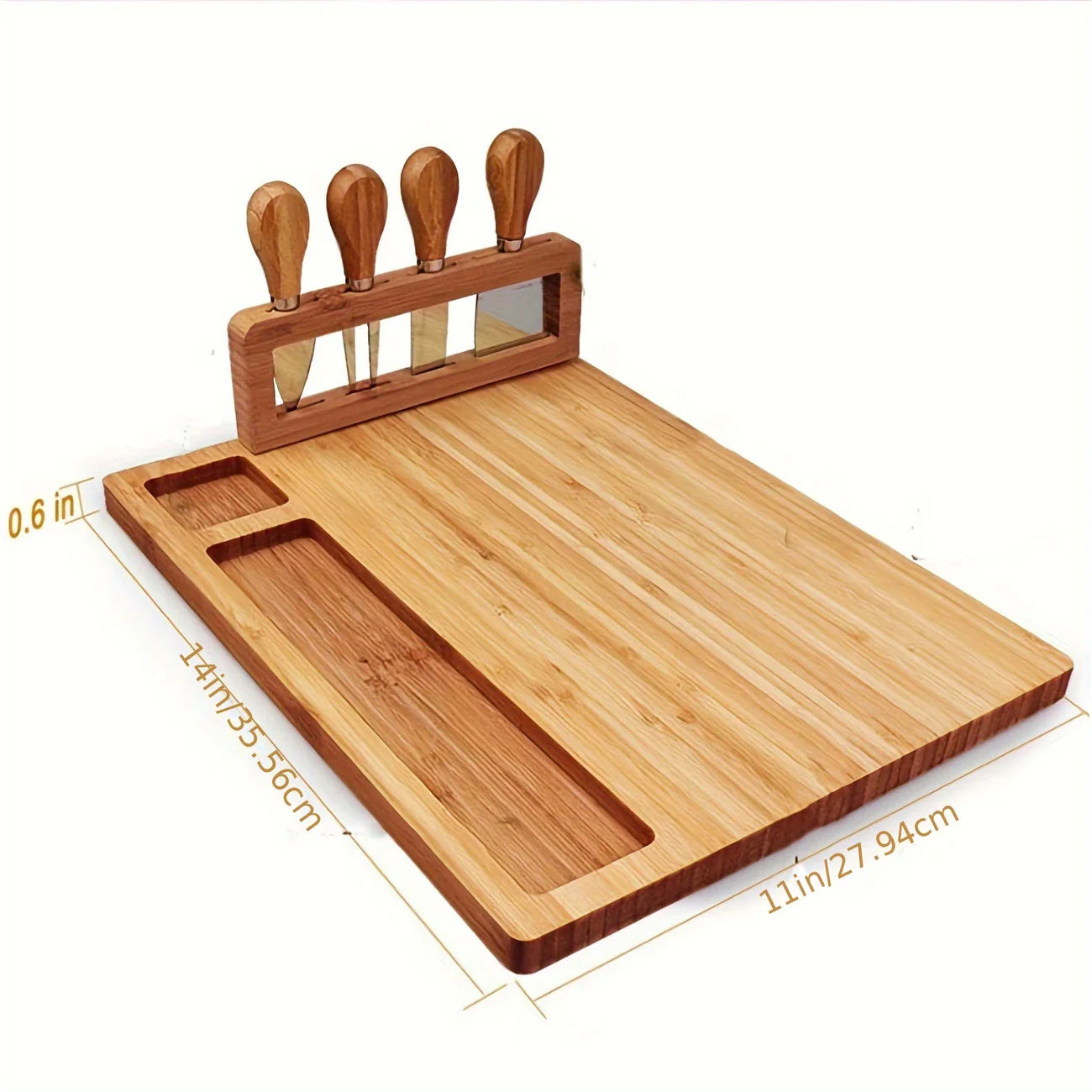 Planche à découper en bois avec couteau et fourchette – Élégante planche de service pour la cuisine ou la salle à manger