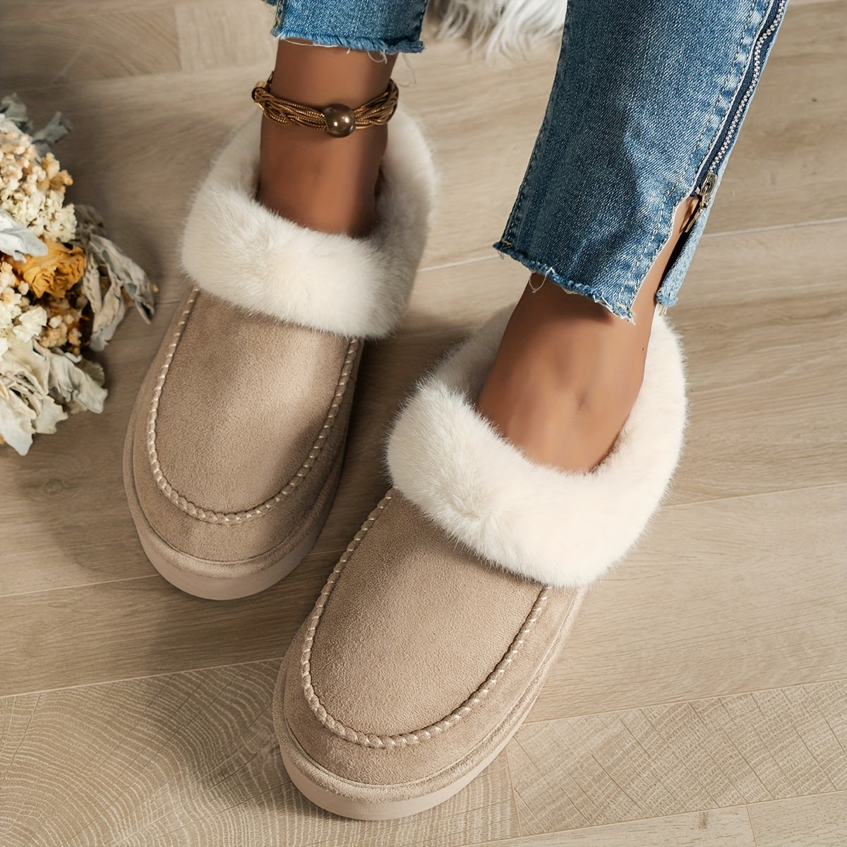 Sara - Chaussons en peluche fuzzy de luxe