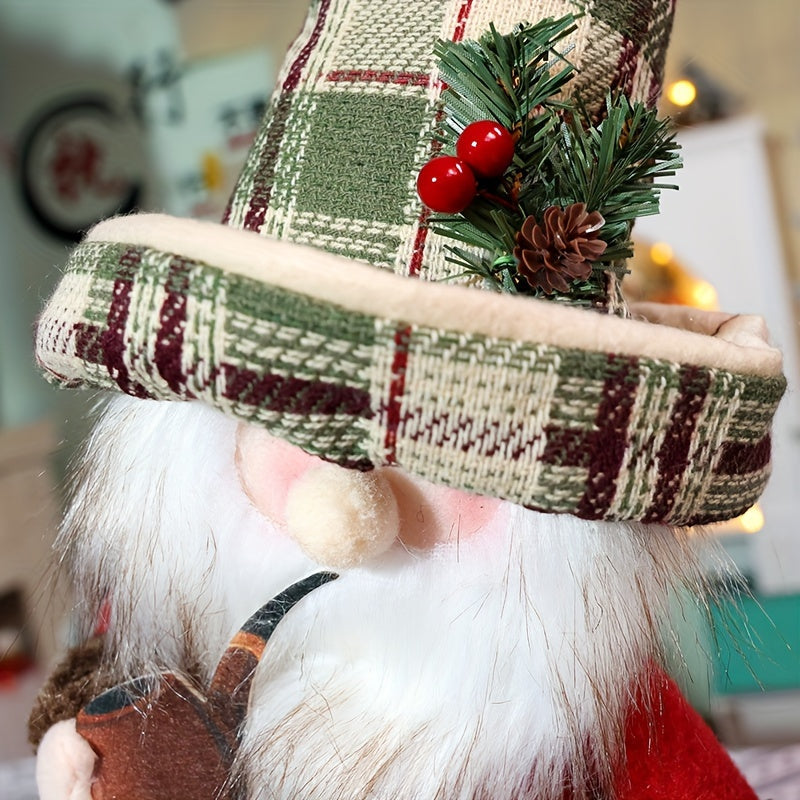 Figurine Vintage de Père Noël et Bonhomme de Neige à Carreaux