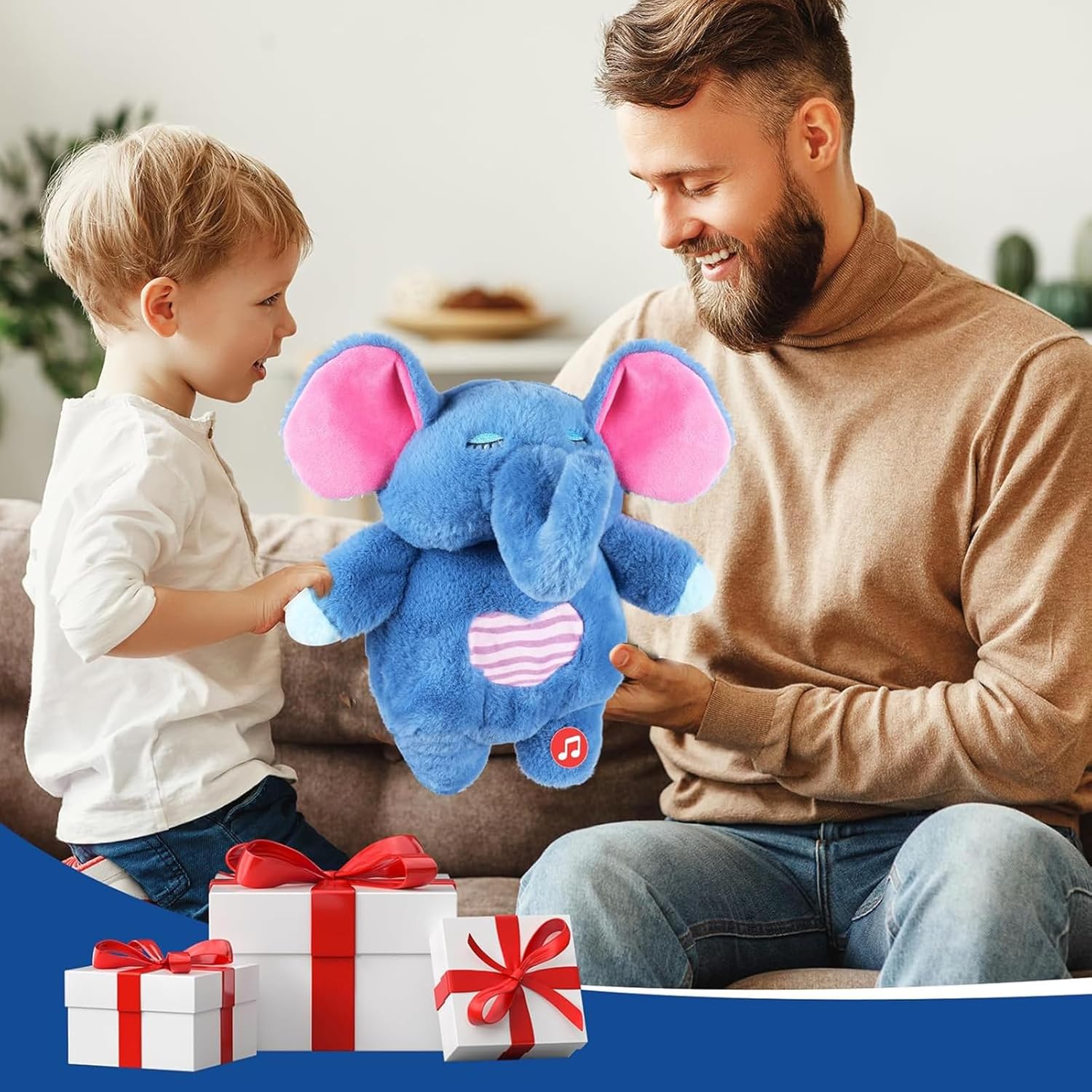 Sovetryg Plys Éléphant – Doudou Apaisant avec Respiration, Lumière et Son