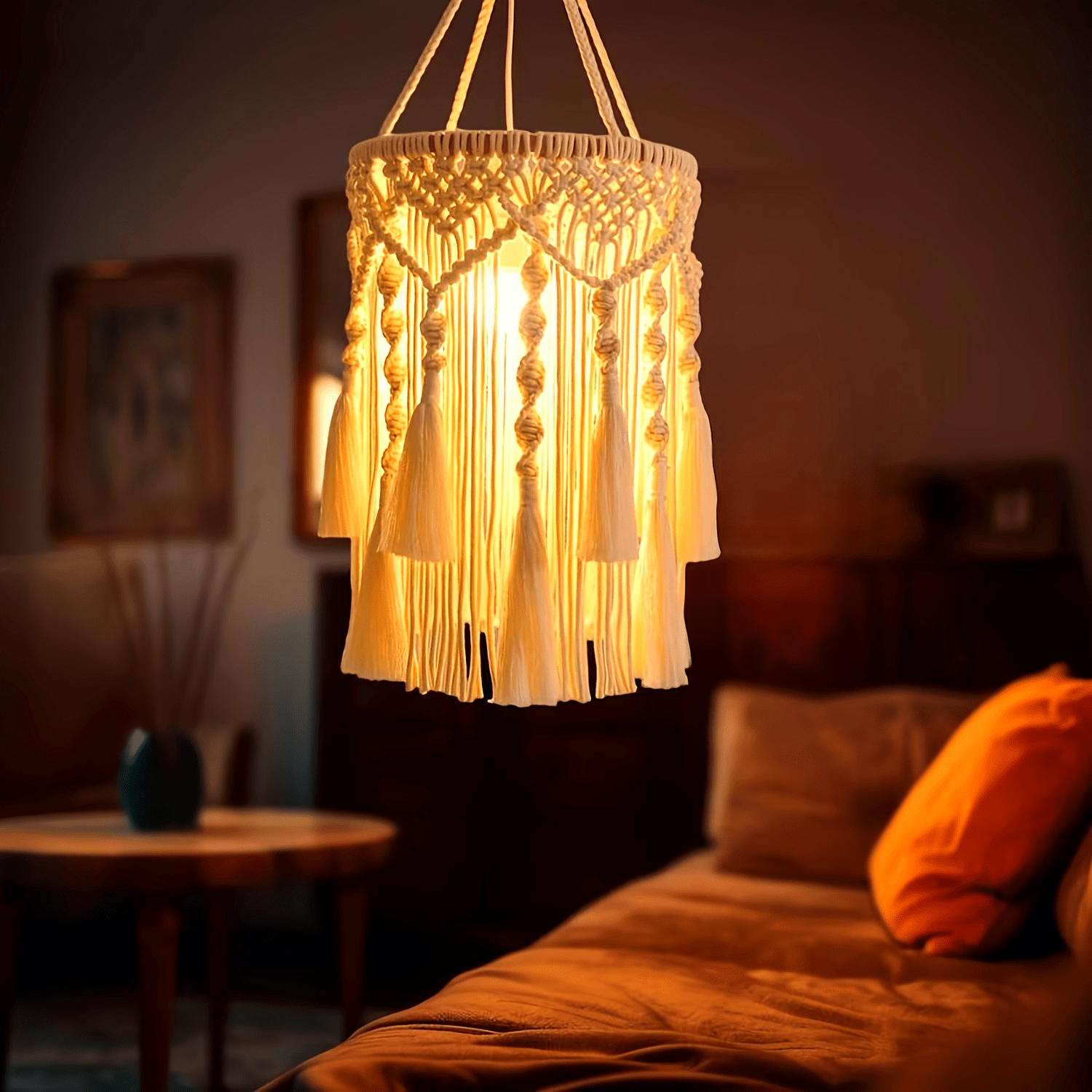 BohoGlow - Suspension en macramé tissée à la main