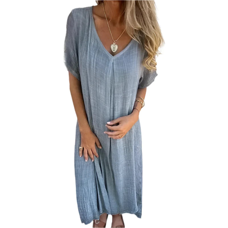 Lexie - Robe maxi en lin à décolleté en V avec charme désinvolte