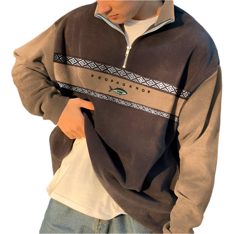Anthony - Pull en polaire pour hommes avec demi-fermeture éclair et motif sud-ouest