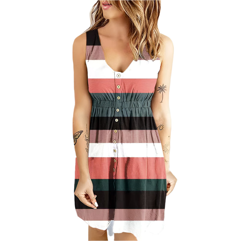 Elodie - Mini-robe fleurie vibrante sans manches avec boutons