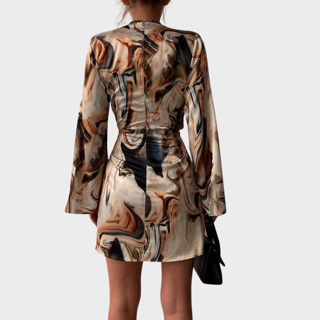 Robe Vriklekjole en Viscose Alberte avec Imprimé Marbré – Coupe Moderne et Flatteuse